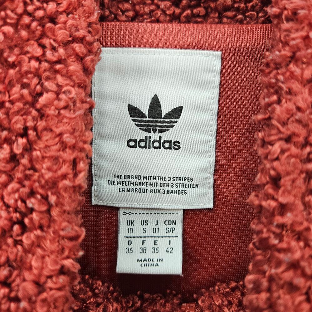 ADIDAS ORIGINALS WOMEN'S SMALL SHERPA FLEECE PULLOVER JACKET BURGUNDY HALF ZIP - Picture 5 of 8